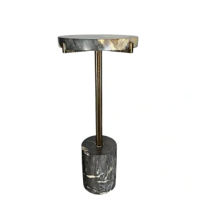 Petrified wood accent table with natural stone top and metal base