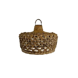 Boho handmade pendant light made from natural materials hanging from ceiling