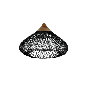 Boho handmade pendant light made from natural materials hanging from ceiling