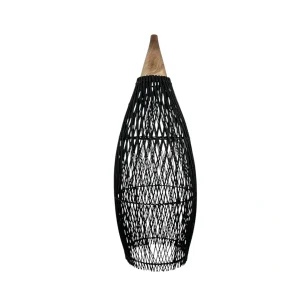 Boho handmade pendant light made from natural materials hanging from ceiling