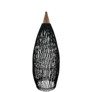Boho handmade pendant light made from natural materials hanging from ceiling