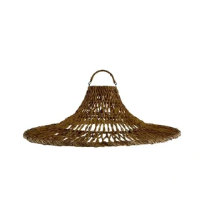 Boho handmade pendant light made from natural materials hanging from ceiling
