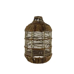 Boho handmade pendant light made from natural materials hanging from ceiling
