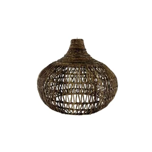 Boho handmade pendant light made from natural materials hanging from ceiling