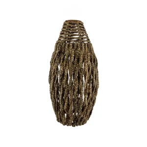 Boho handmade pendant light made from natural materials hanging from ceiling