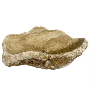 Natural onyx bathroom sink with polished interior and rustic raw stone exterior