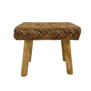 handmade natural fiber accent stool woven decorative stool with solid wood legs