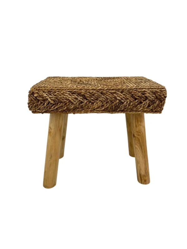 handmade natural fiber accent stool woven decorative stool with solid wood legs