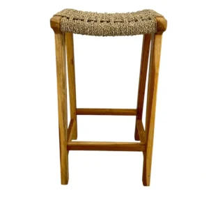 handmade natural fiber accent stool woven decorative stool with solid wood legs