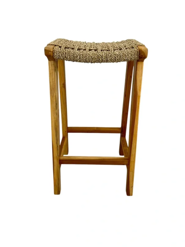 handmade natural fiber accent stool woven decorative stool with solid wood legs