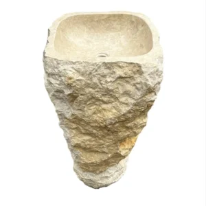 Marble pedestal sink handmade natural stone bathroom sink with raw texture and polished basin
