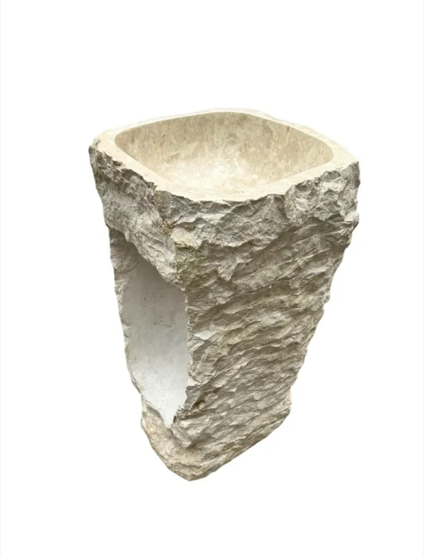 Marble Pedestal Sink – Handmade Natural Stone Bathroom Sink | Art. No. MPS00465