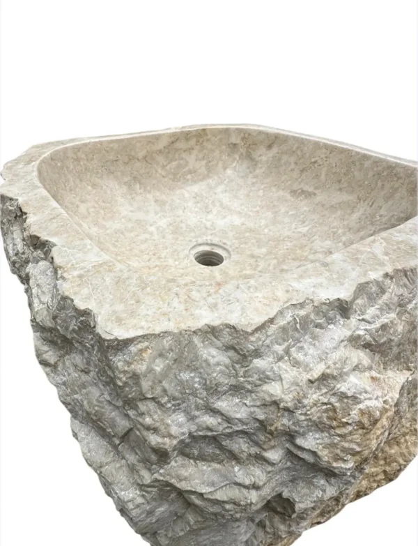 Marble Pedestal Sink – Handmade Natural Stone Bathroom Sink | Art. No. MPS00465