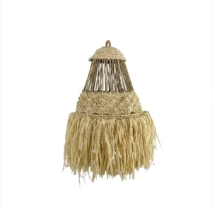 Rustic pendant light handcrafted from natural materials with aged finish for rustic interiors