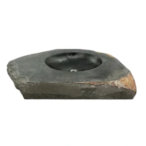 handcrafted river stone console sink with integrated natural stone countertop