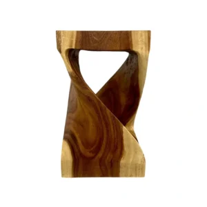 Handmade suar wood accent stool carved from solid natural wood with unique grain pattern
