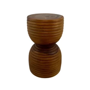 Handmade suar wood accent stool carved from solid natural wood with unique grain pattern