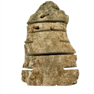 Layered natural stone garden lamp with rough texture and horizontal light slits