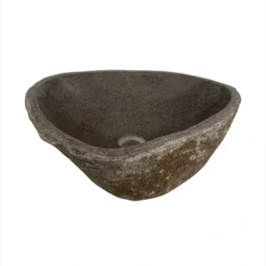 Handcrafted river stone sink with polished interior and natural exterior finish, unique organic stone wash basin.