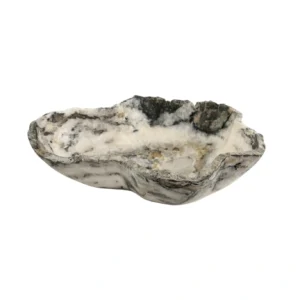 Handcrafted natural onyx bowl with polished finish and white and gray tones