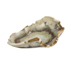 Handcrafted natural onyx bowl with polished finish and white and brown tones
