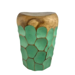 Handmade suar wood accent stool carved from solid natural wood with unique grain pattern
