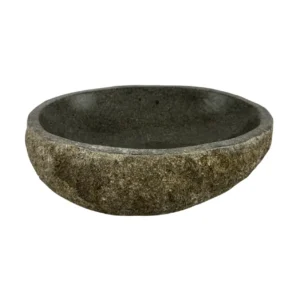 Handcrafted natural river stone bowl with polished interior and textured exterior