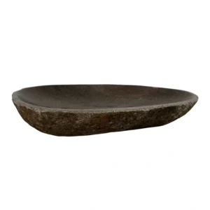 Handcrafted natural river stone tray with polished interior and textured exterior