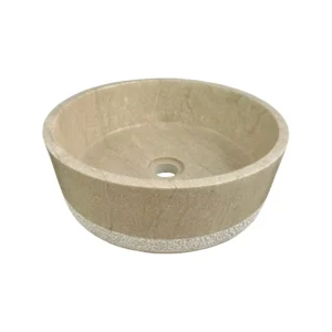 beige marble sink with decorative textured rim
