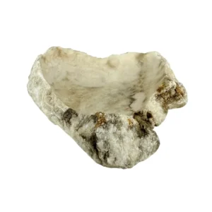 Handcrafted natural onyx bowl with polished finish and white and gray tones