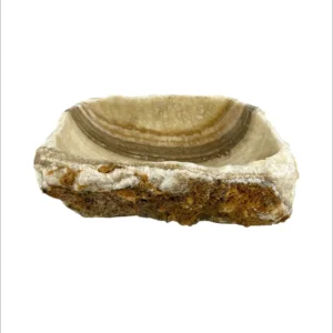 Handcrafted natural onyx stone bowl with polished finish and warm beige tones
