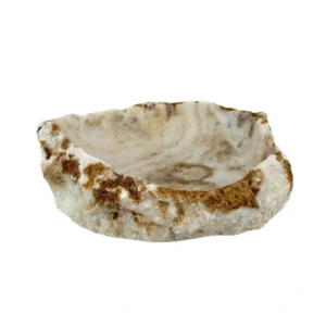 Handcrafted natural onyx stone bowl with polished finish and warm beige tones