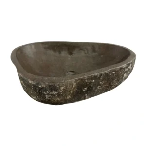 Handcrafted river stone sink with polished interior and natural exterior finish, unique organic stone wash basin.