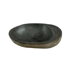 river stone sink with integrated soap holder and natural textured exterior